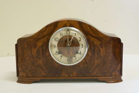 Appraisal: NEW HAVEN BURR WALNUT MANTLE CLOCK