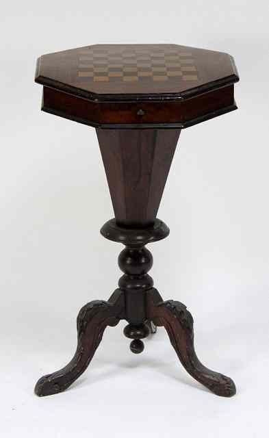 Appraisal: A Victorian octagonal work table the top inlaid a chess