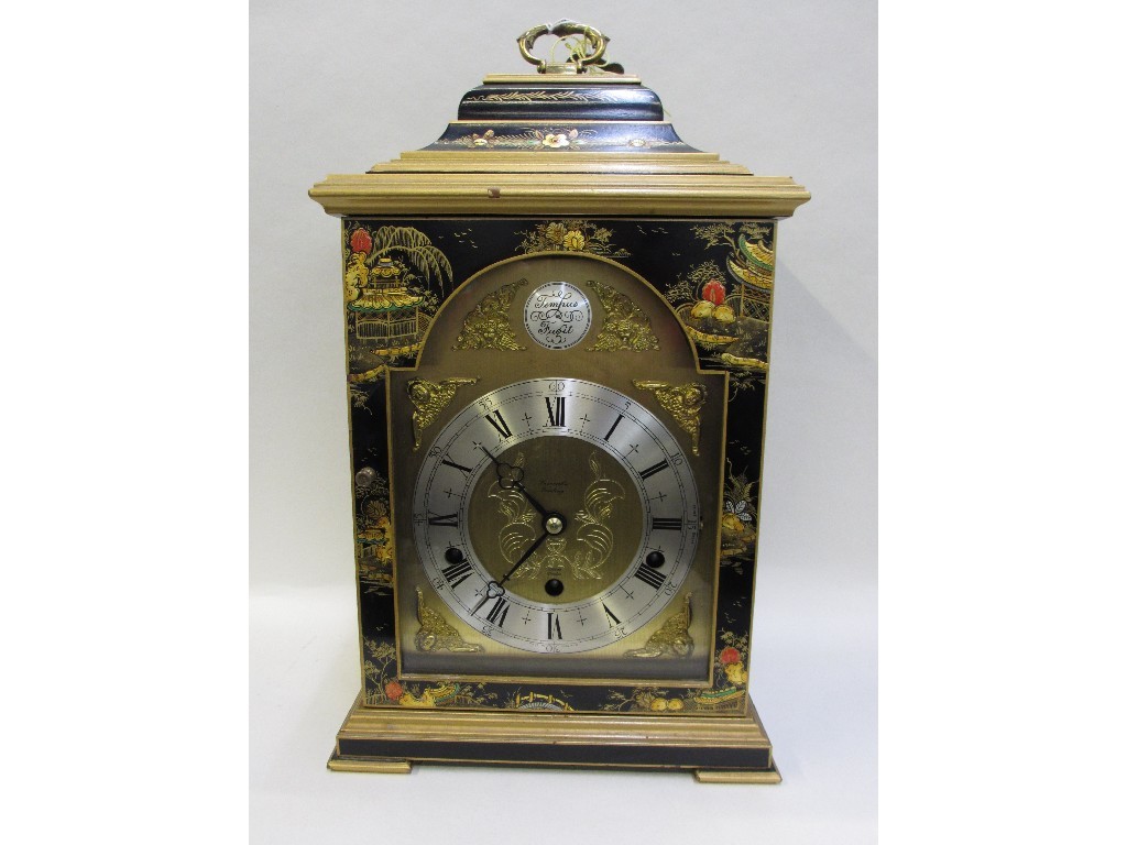 Appraisal: Tempus Fugit bracket clock with chinoiserie decoration of pagodas and