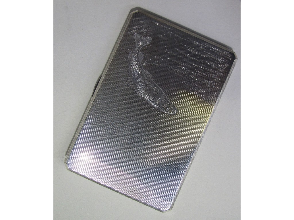 Appraisal: Silver cigarette case engraved with a leaping salmon Birmingham