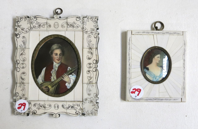 Appraisal: TWO IVORY FRAMED PORTRAIT MINIATURES the first of a woman