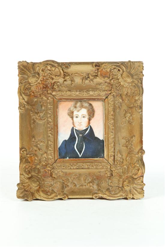 Appraisal: MINIATURE ON IVORY American ca Dapper man identified on the