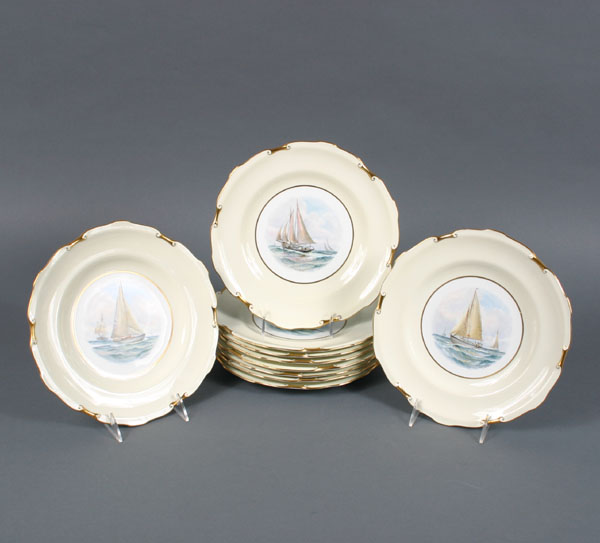 Appraisal: Crown Derby hand painted porcelain plates ten individual sailing scenes