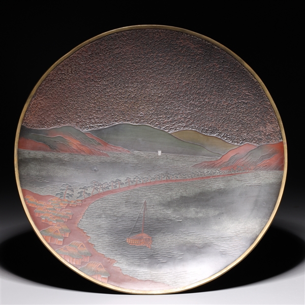 Appraisal: Japanese lacquer-on-cloisonne Meiji period plate with landscape design to surface