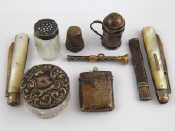 Appraisal: Silver Two folding fruit knives a cased pencil a propelling