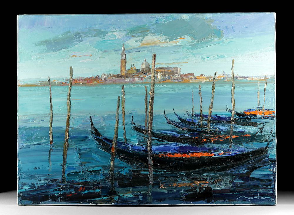 Appraisal: Signed Oil Painting Gondolas in Venice G Mortier Gerard Mortier