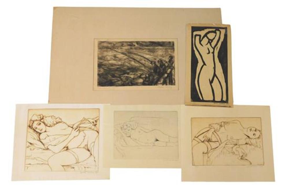 Appraisal: Five prints Walt Kuhn American b three etchings of females