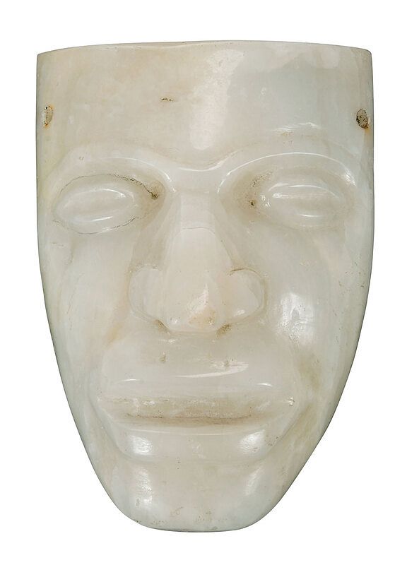 Appraisal: Mayan Style Carved Onyx Mask age unknown two drilled holes