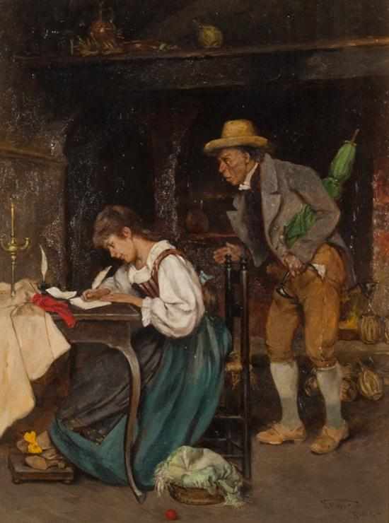 Appraisal: V Morosini Italian th century Father Spying on Daughter Writing