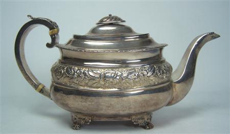 Appraisal: A George III silver teapot London the baluster body with