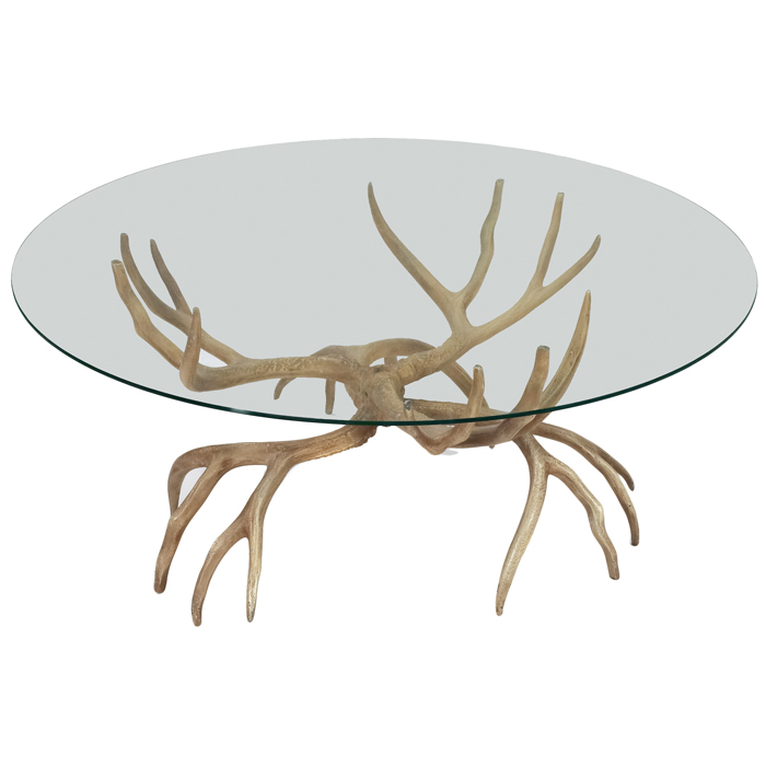 Appraisal: Arthur Court antler coffee table USA solid aluminum base withtan