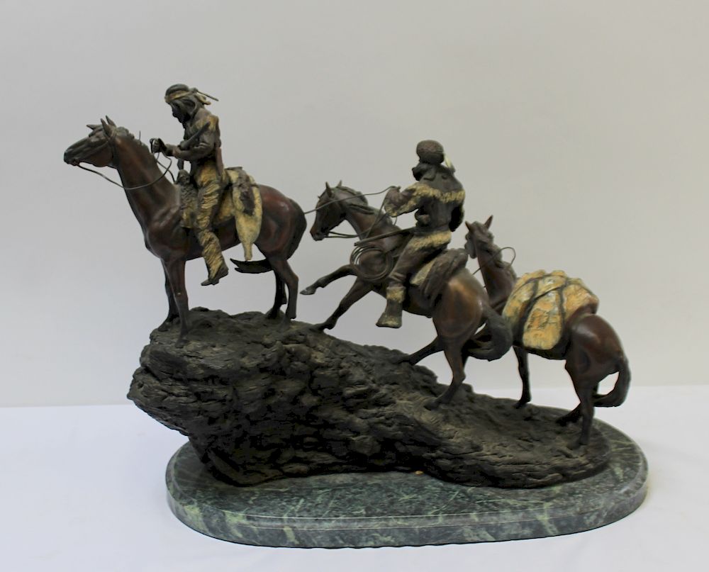 Appraisal: After Remington Large Patinated and Bronze Sculpture Unknown Explorer From