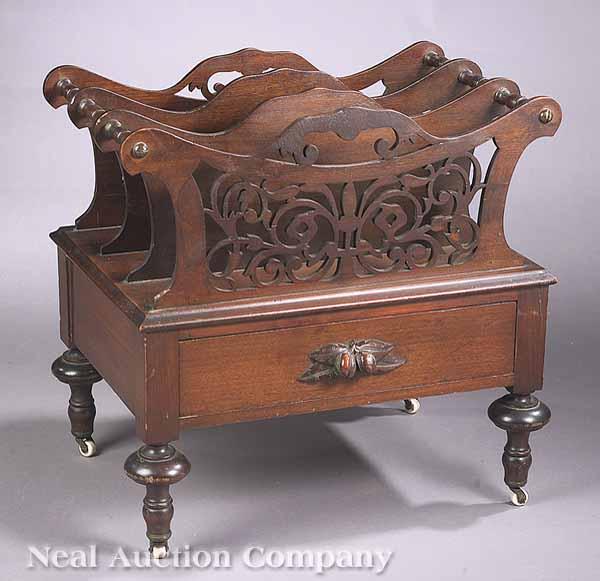 Appraisal: An American Carved Walnut Canterbury c having four compartments connected