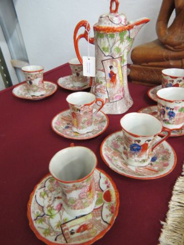 Appraisal: Japanese Porcelain Chocolate Set geisha girl decor pot with cups