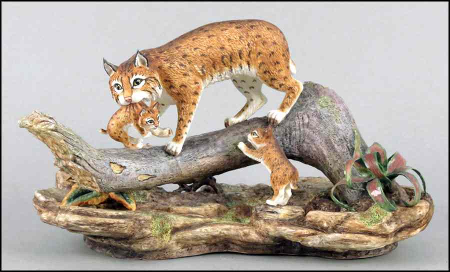 Appraisal: BOEHM BISQUE PORCELAIN LYNX WITH CUBS H '' W ''