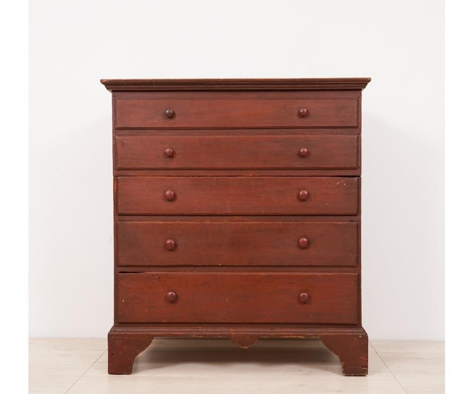 Appraisal: New England painted pine three-drawer blanket chest with center drop