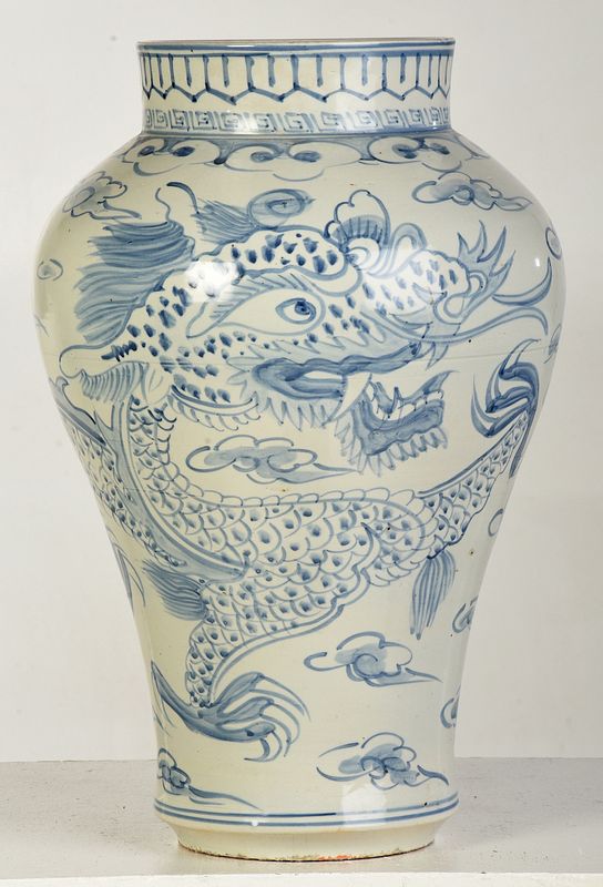 Appraisal: Large Korean Blue and White Dragon Vase possibly Joseon dynasty