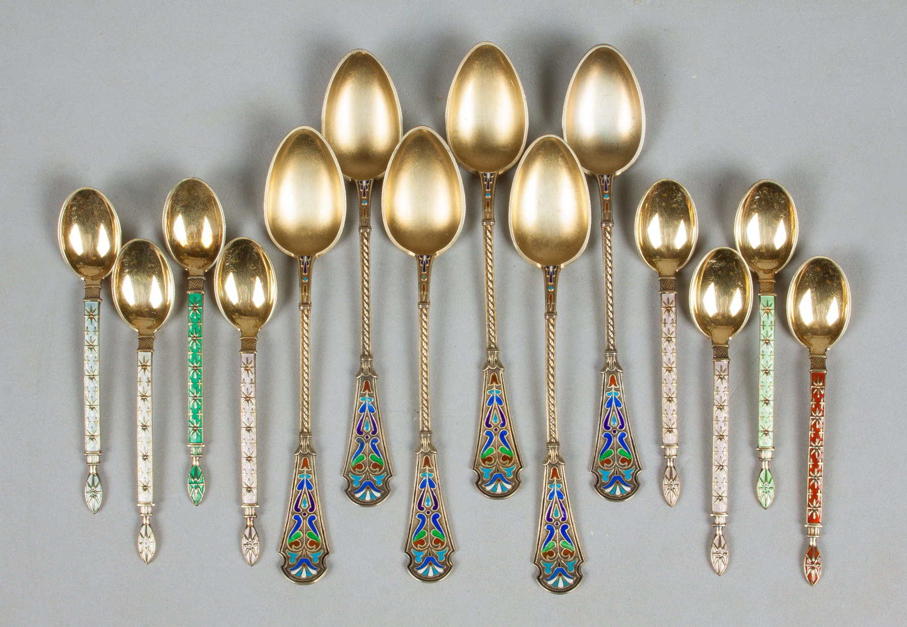 Appraisal: Six Sets of Sterling Silver Enameled Demitasse Spoons L J