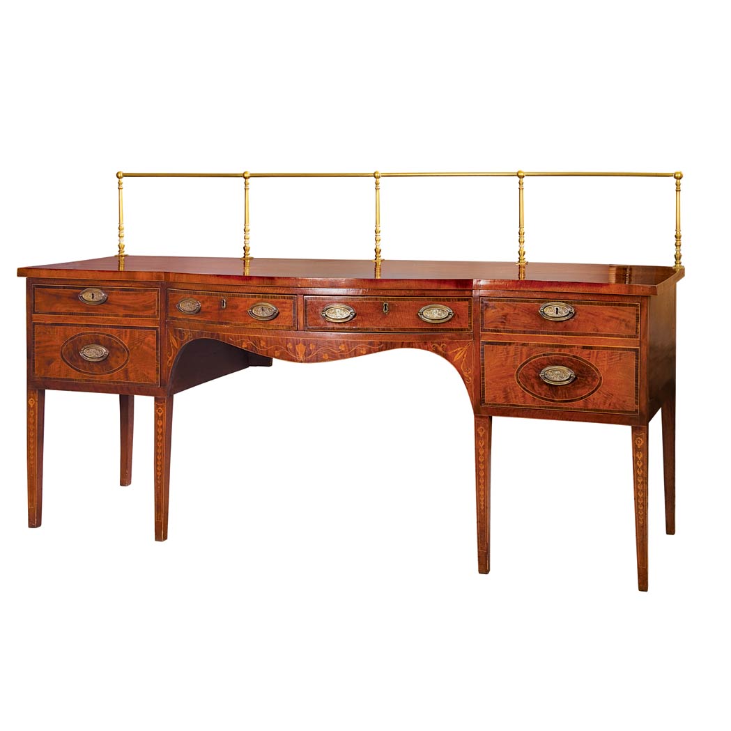 Appraisal: George III Mahogany and Marquetry Sideboard Circa The shaped rectangular