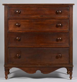 Appraisal: Kentucky walnut chest of drawers reeded stiles Kentucky walnut Sheraton