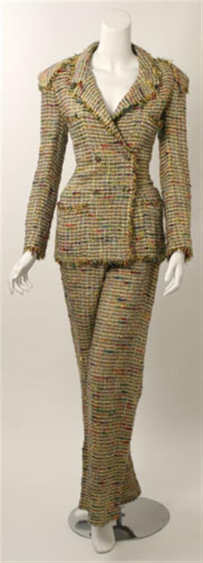 Appraisal: Chanel multicolor tweed pants suit spring Yellow confetti tweed light-weight