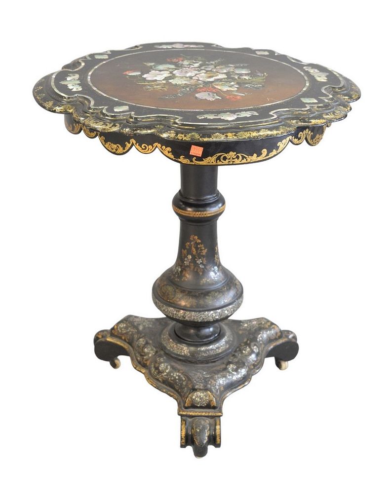 Appraisal: Paper Mache Tip Table with inlaid mother of pearl and