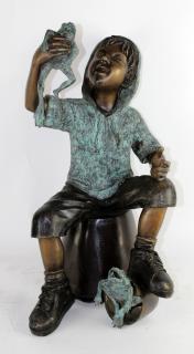 Appraisal: Bronze fountain of boy with frogs Bronze polychrome finish figural