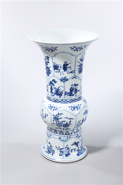 Appraisal: Chinese blue and white porcelain gu-form vase depicting scenes with