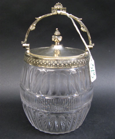 Appraisal: SILVER PLATED CUT CRYSTAL BISCUIT BARREL English the bulbous shape