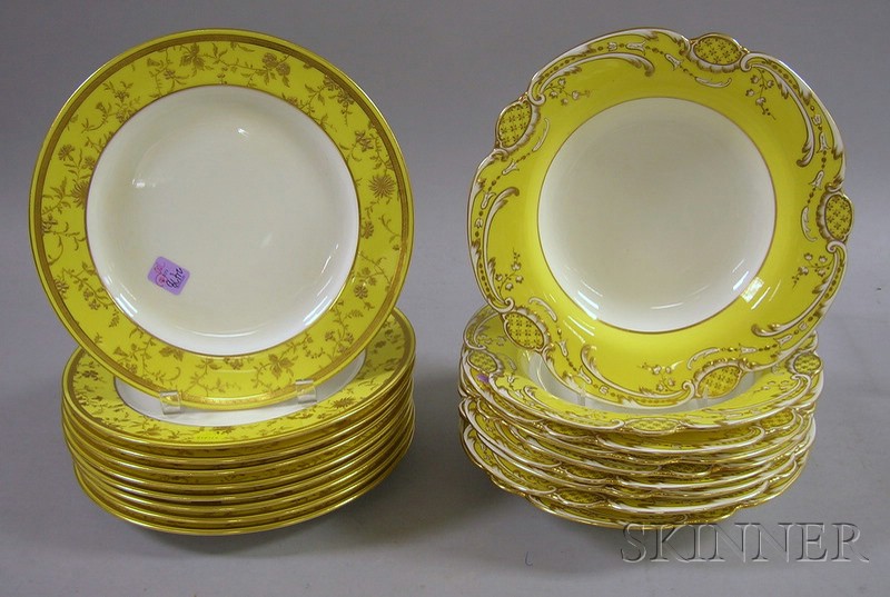 Appraisal: Two Sets of Mintons Gilt and Yellow Banded Porcelain Dinnerware