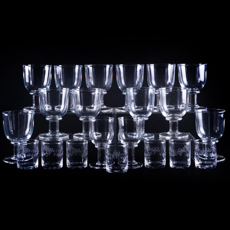 Appraisal: Group of Simon Pearce Glass Stemware Etched signature Comprising Fourteen