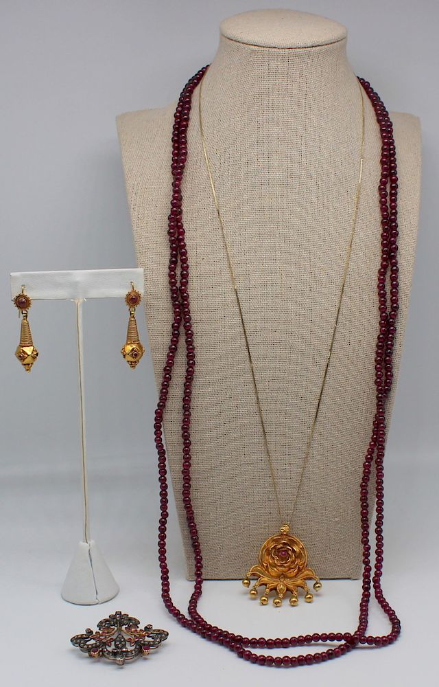 Appraisal: JEWELRY Assorted Gold and Silver Jewelry Grouping Includes a garnet