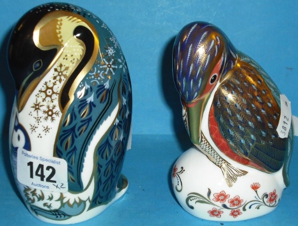 Appraisal: Royal Crown Derby Paperweights Penguin Chick And Kingfisher Both Boxed