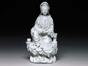 Appraisal: ANTIQUE BLANC DE CHINE GUANYIN Well modeled and antique Chinese