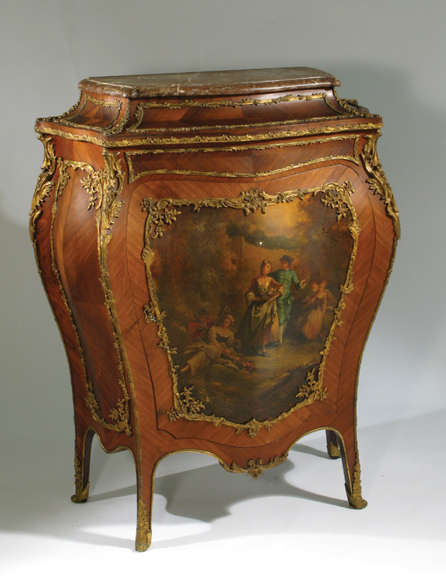 Appraisal: LOUIS XV STYLE VERNIS MARTIN BOMBE CABINET French c The