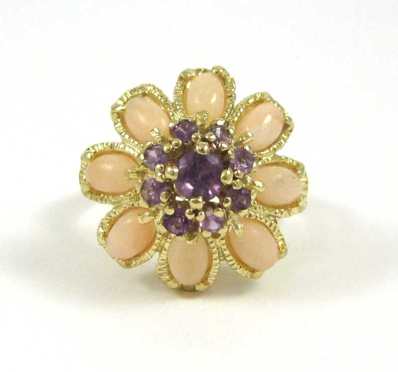 Appraisal: AMETHYST PINK CORAL AND YELLOW GOLD RING The k gold