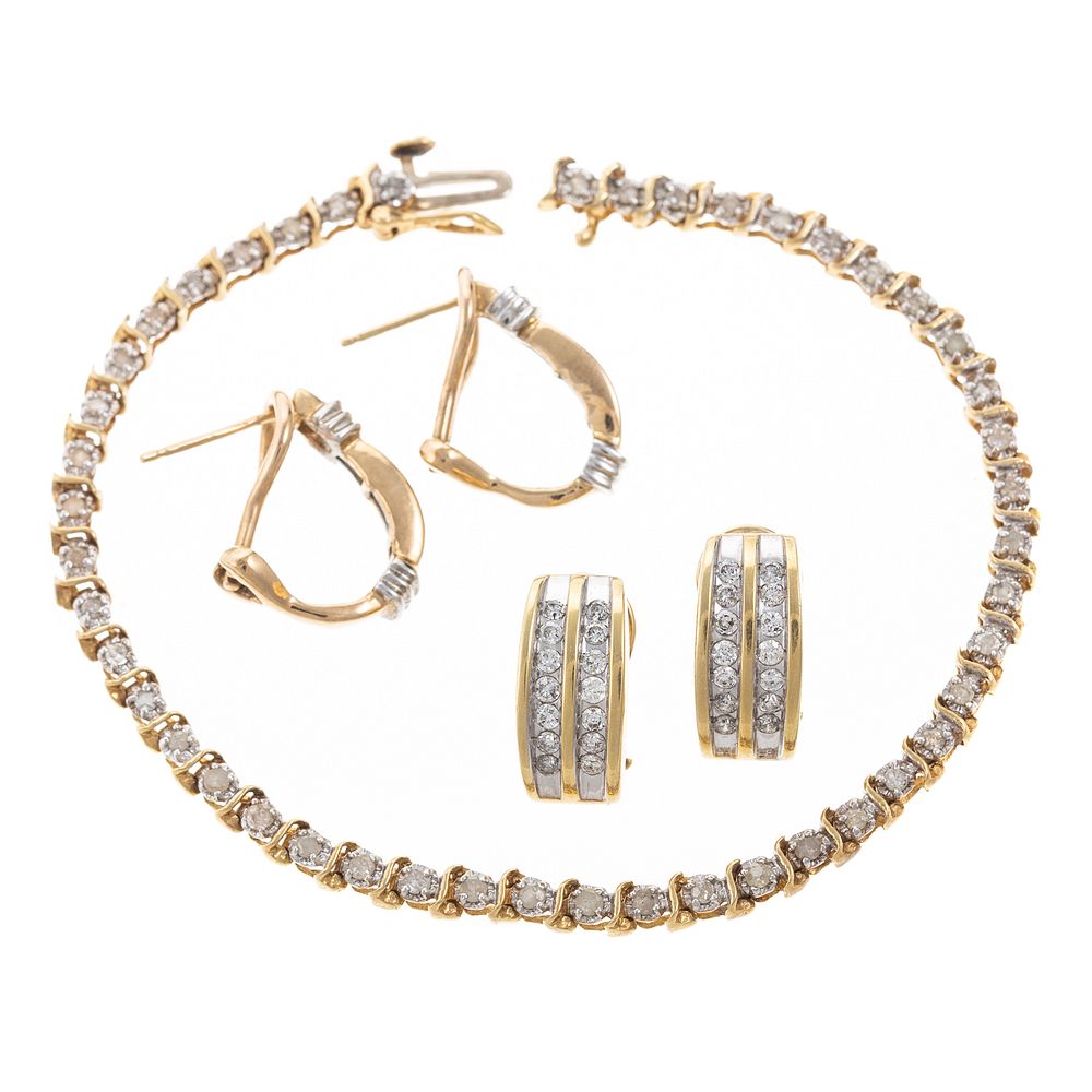 Appraisal: A Diamond Bracelet Pairs of Earrings in Gold K yellow