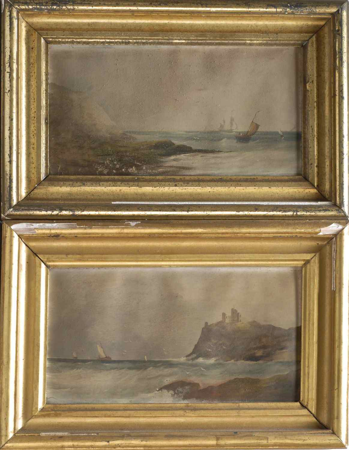 Appraisal: AMERICAN SCHOOL th CenturyPair of coastal landscapes with sailing vessels