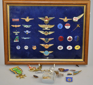 Appraisal: A collection of enamel airline pin badges including Pan Am