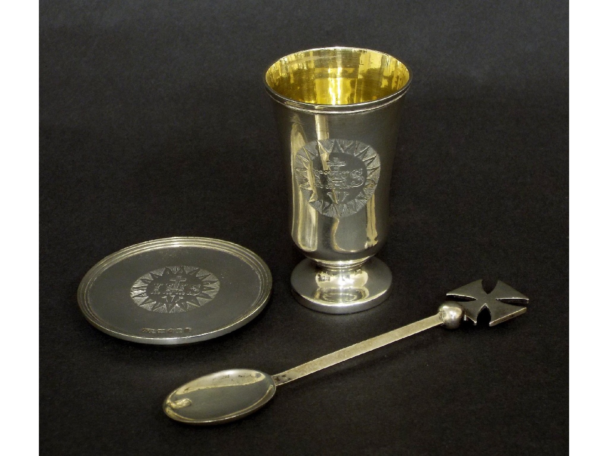 Appraisal: Victorian silver travelling communion set to include chalice patten and