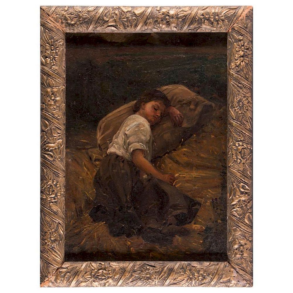 Appraisal: th century painting of a sleeping child Artist Unsigned Description