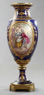 Appraisal: Sevres Style Bronze Mounted Cobalt Baluster Vase late th c