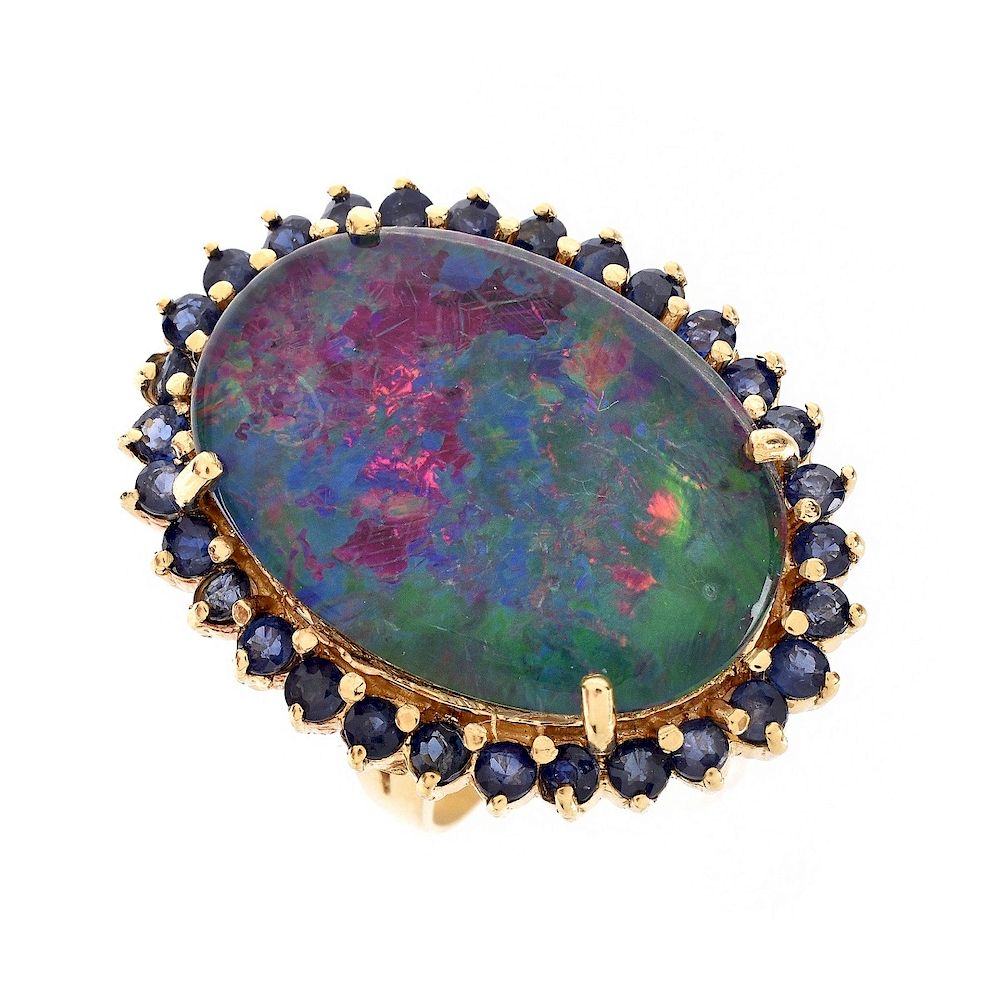 Appraisal: Black Opal Sapphire and K Ring Vintage Large Black Opal