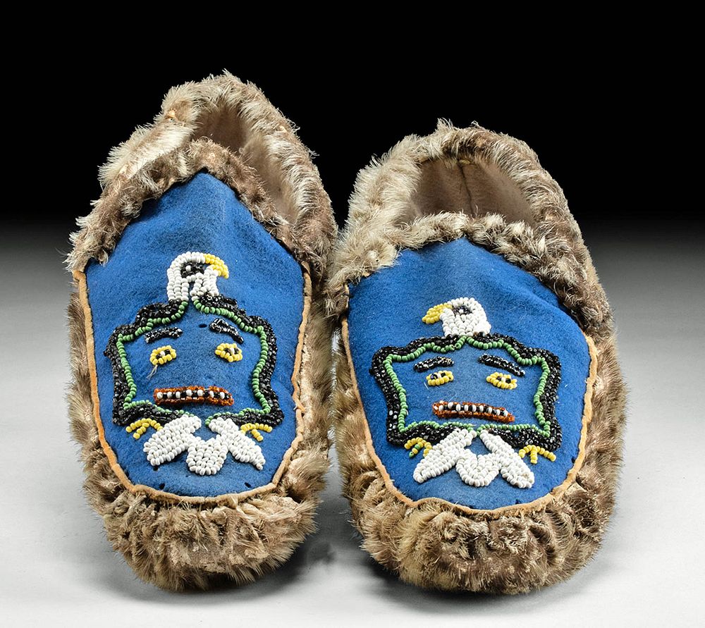 Appraisal: th C Northwest Coast Pelt Beaded Felt Moccasins Originally Listed