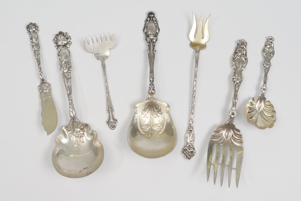 Appraisal: PIECE ASSEMBLED STERLING SERVING UTENSILS An assembled collection with makers