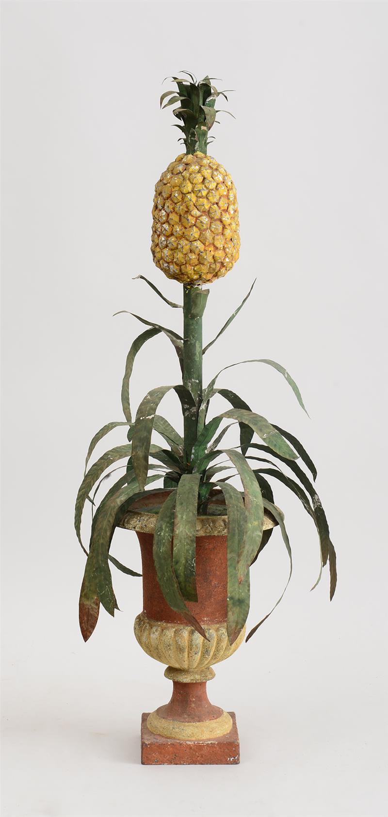 Appraisal: CONTINENTAL T LE PEINTE AND PAINTED CAST-IRON POTTED PINEAPPLE x