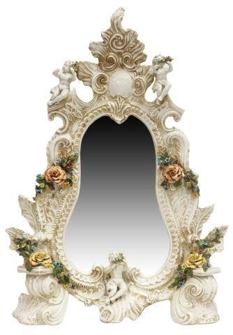 Appraisal: Italian Rococo style porcelain table mirror th c rocaille frame