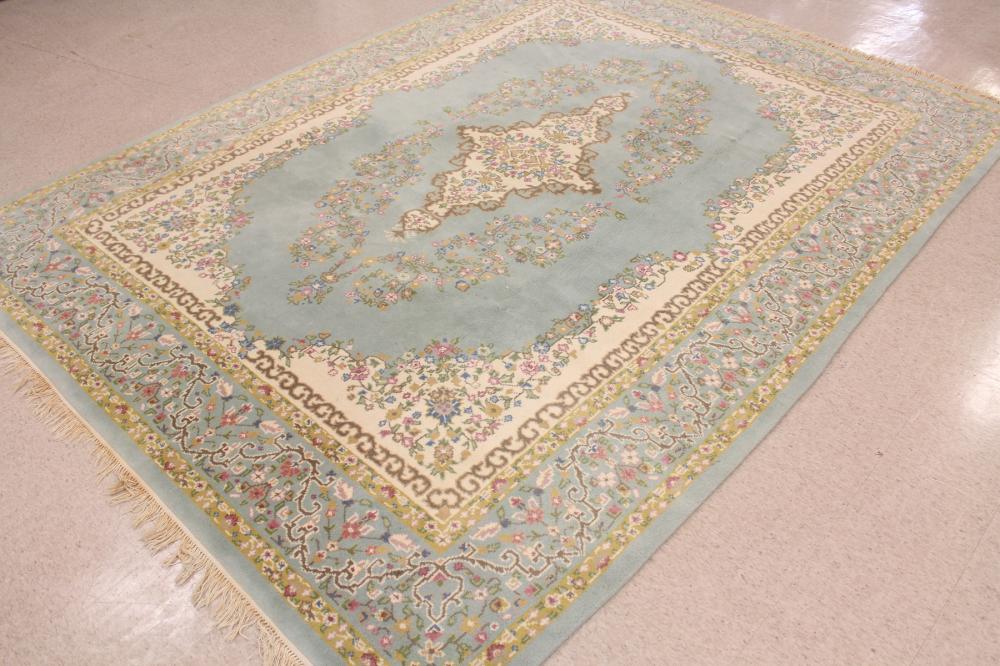 Appraisal: HAND KNOTTED ORIENTAL CARPET Indo-Kerman floral and central floral medallion