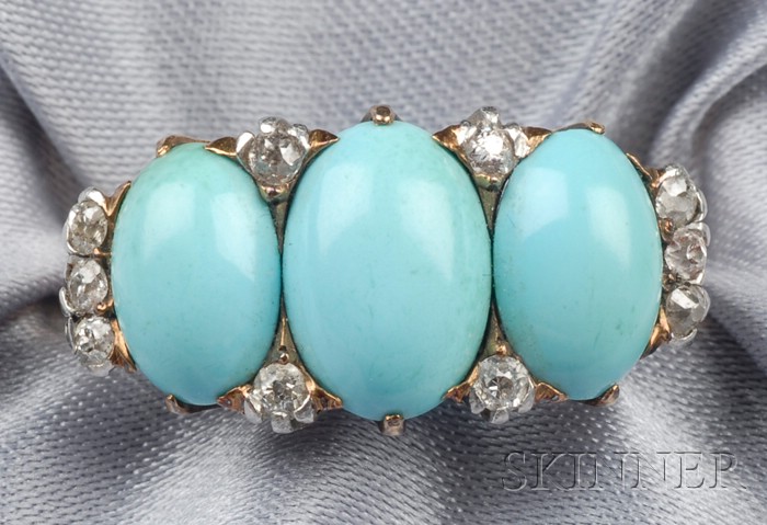 Appraisal: Antique Turquoise and Diamond Ring set with cabochon turquoise interspersed