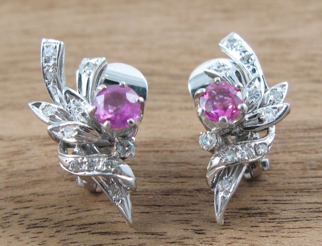 Appraisal: PAIR OF PINK SAPPHIRE AND DIAMOND EARRINGS each set with